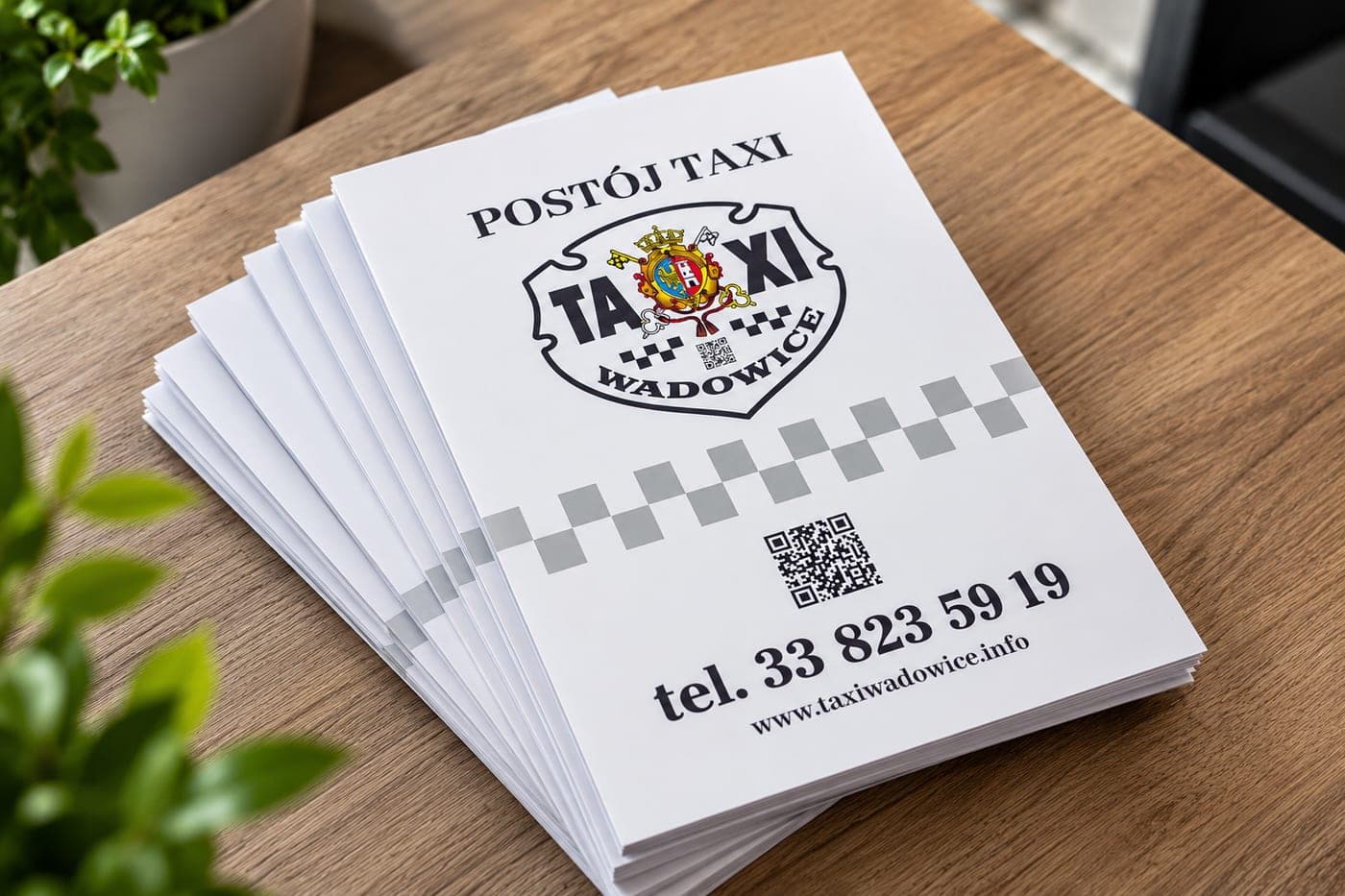 Stos druków Postój Taxi Wadowice z numerem telefonu